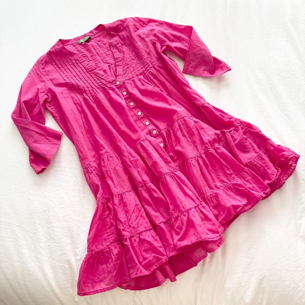 J.Crew 100% Cotton Pintuck Tiered Mini Dress Pink Size Small
